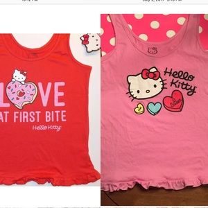 2 Hello Kitty graphic tops ruffles pink red pj pink tee hello kitty tee bundle